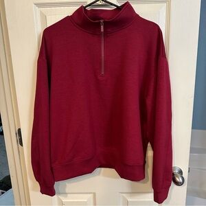 NWOT Zenana Burgandy quarter zip, size large